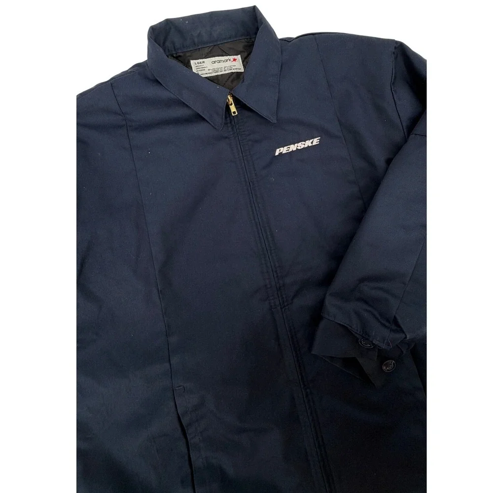 Vintage Aramark Penske Work Jacket Navy Blue Quilted Lined Full Zip Large
